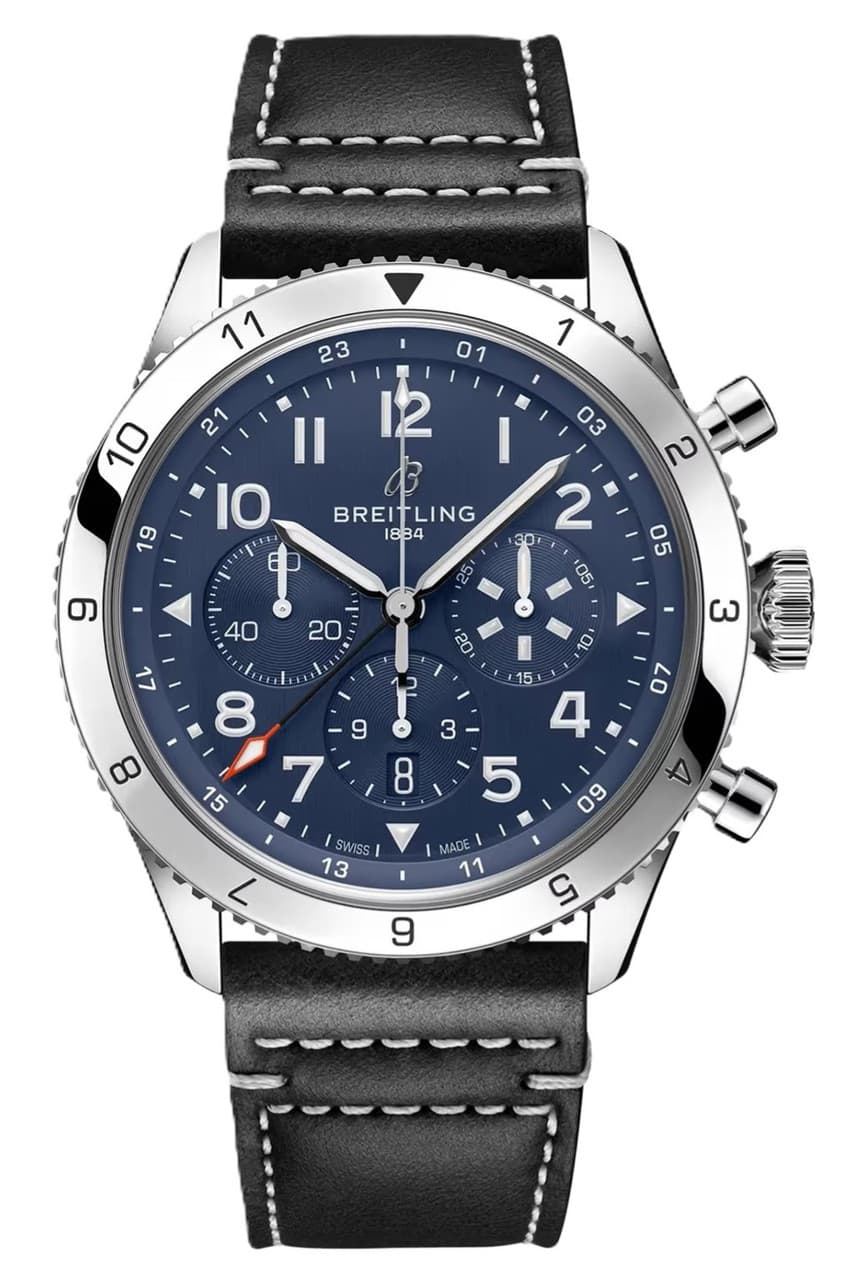 BREITLING Super AVI B04 Tribute to Vought F4U Corsair Chronograph 46MM Blue Dial Leather Men's Watch AB04451A1C1X1