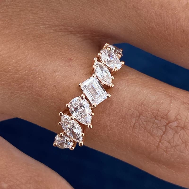 Diamond Wedding Band Fashion Ring 1.10 ct TCW, Rose Gold 14K