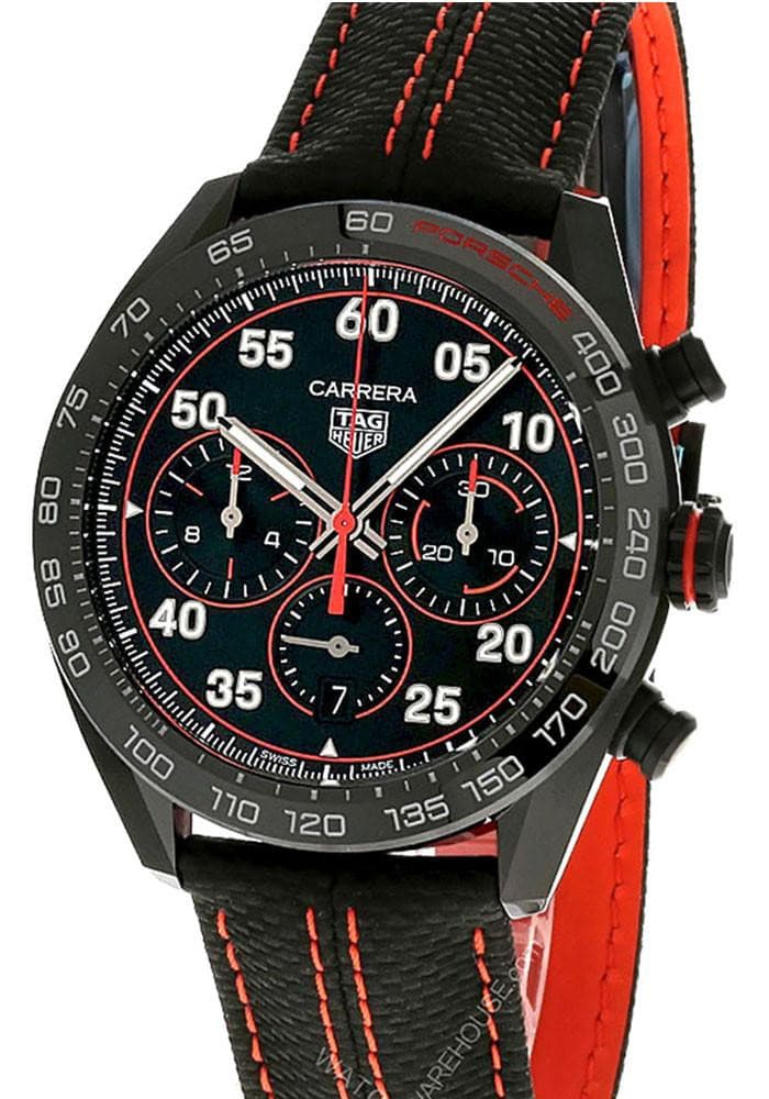 TAG HEUER Carrera Porsche Orange Racing AUTO 44MM Leather Men's Watch