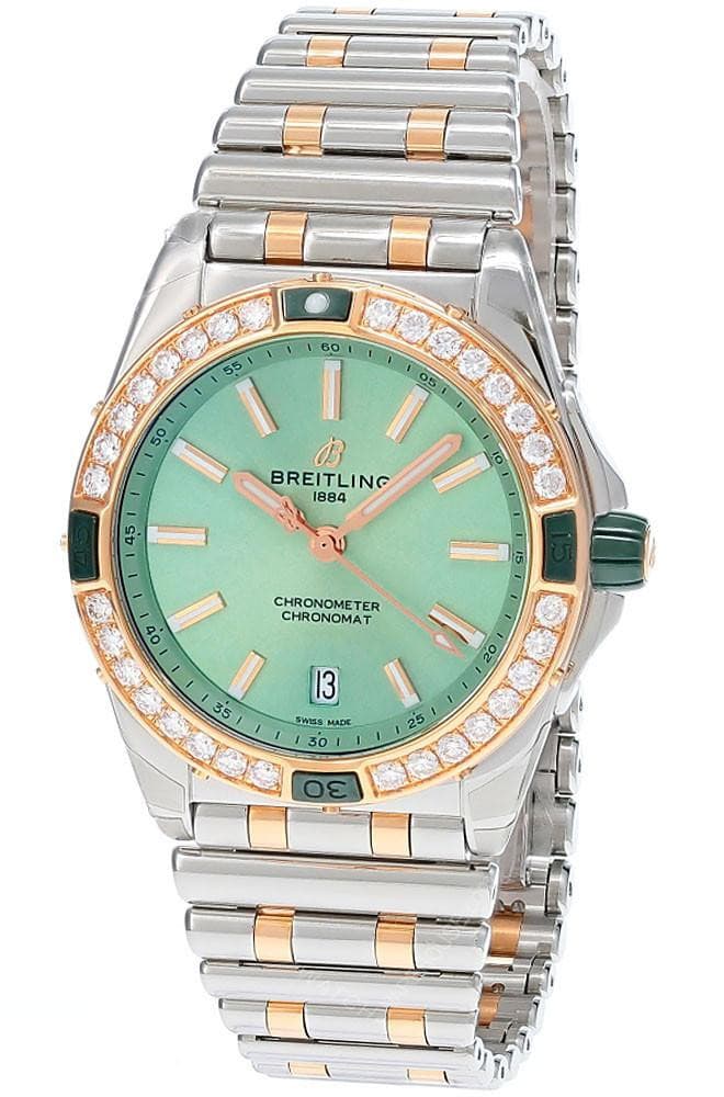 BREITLING Super Chronomat Automatic 38MM Green Dial Diamond Bezel Unisex Watch